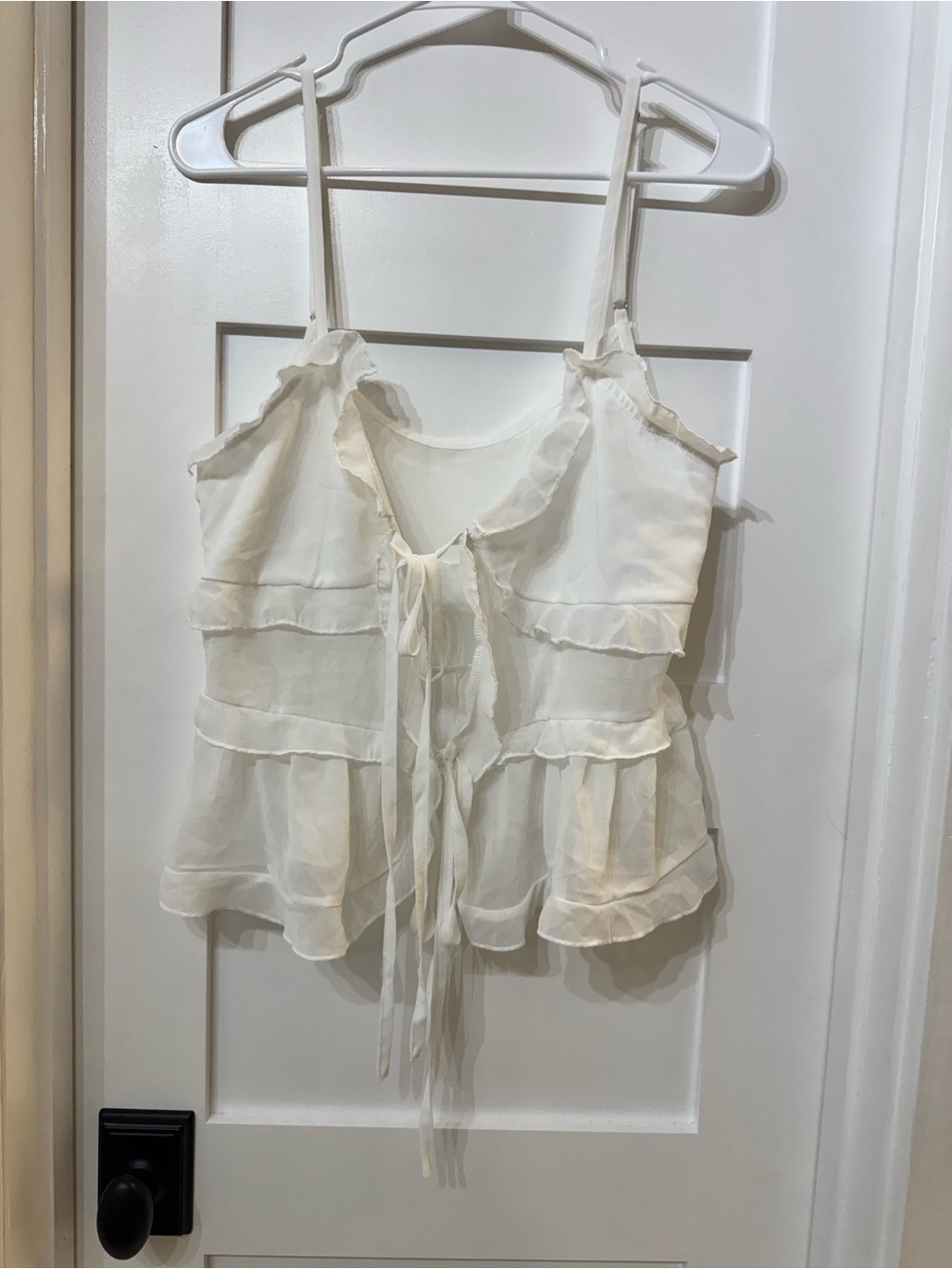 White ruffle tie-front cami